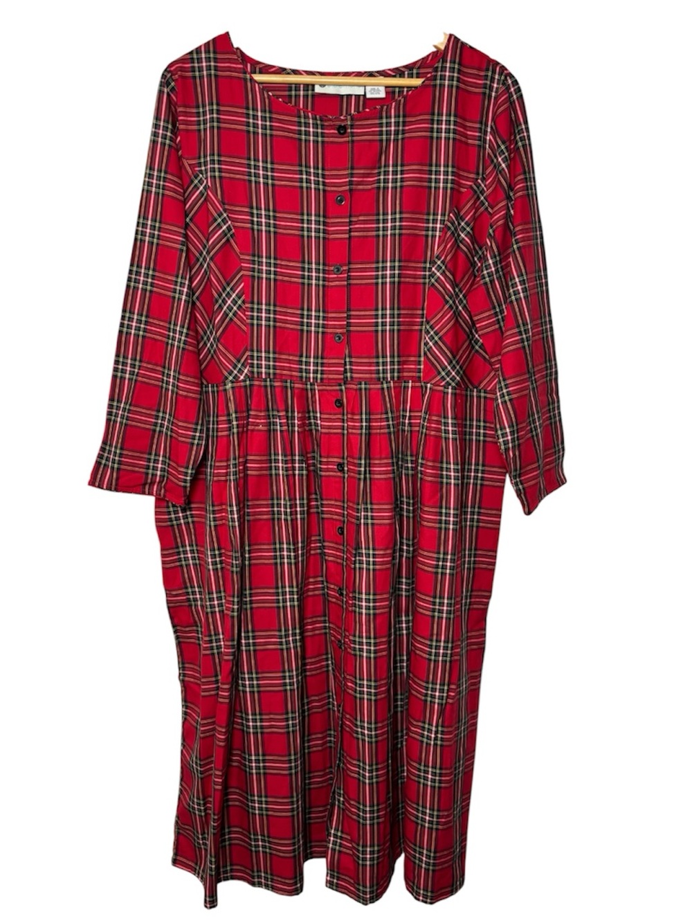 Cottagecore Red Tartan Plaid Dress Midi Pockets 1X Ella Simone Country Cotton